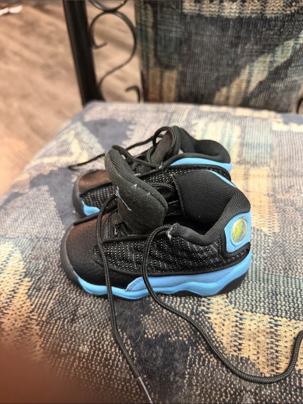 Jordan Kids Black and Light Blue Retro Sneakers